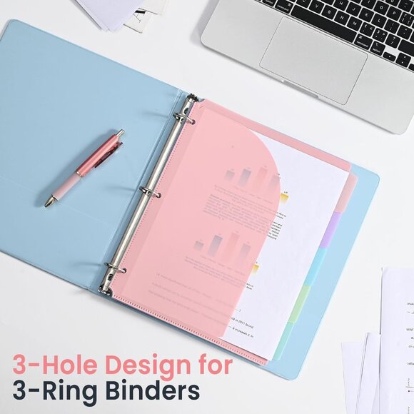 Set of Five 3-Ring Binder Dividers with Tabs, Pockets, Pastel, Durable (NWOT) - Picture 10 of 11